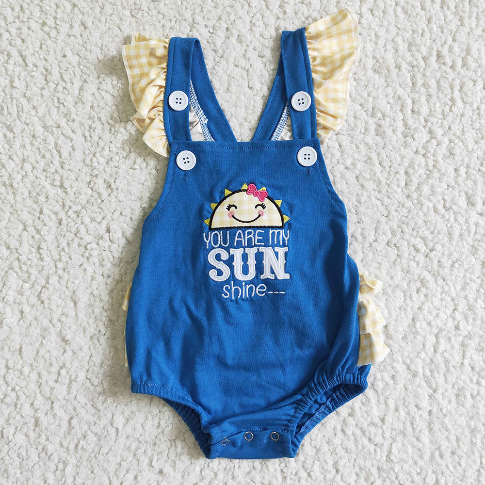 Baby Boy Girl Embroidery Sun Sibling Blue Romper Clothes Set RTS