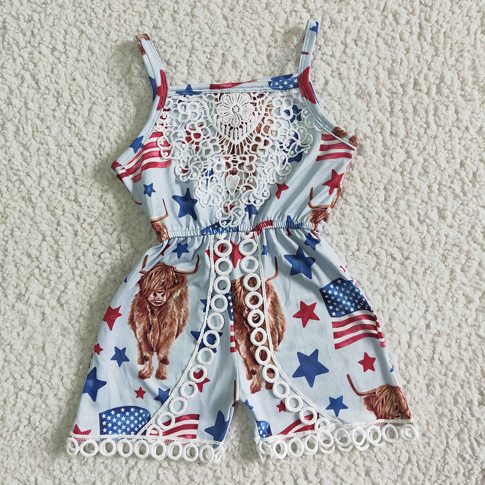 Baby Girl Sleeveless 4th Of July Stars Stripes Sibling Jumpsuit RTS