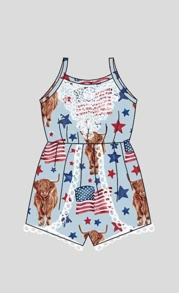 Promotion Baby Girls July 4th Cow Stars Jumpsuit