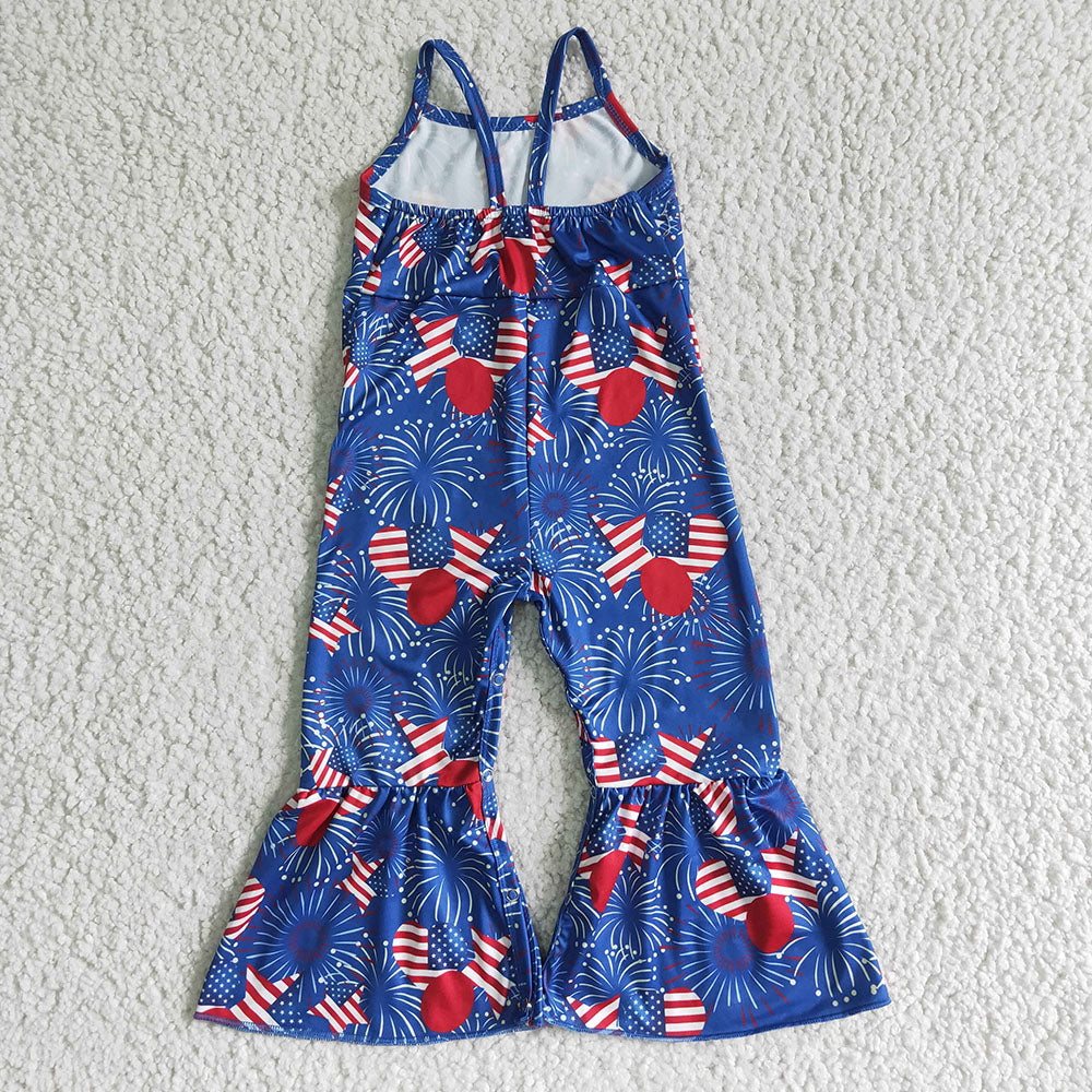 Sibling Baby Girls Kids Straps Stars Bows 4th Of July Bell Pants Jumpsuits RTS
