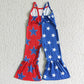Sibling Baby Girls Kids Straps Stars Bows 4th Of July Bell Pants Jumpsuits RTS
