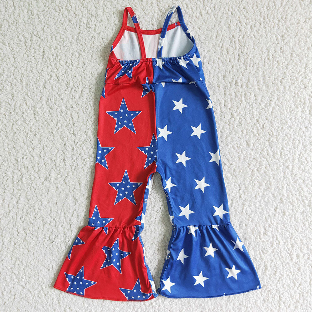 Sibling Baby Girls Kids Straps Stars Bows 4th Of July Bell Pants Jumpsuits RTS
