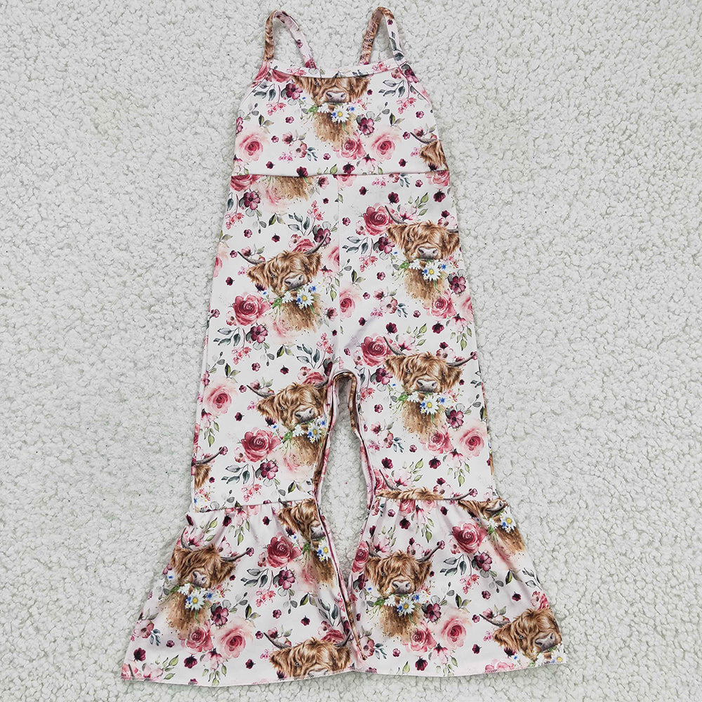 Baby Girl Sleeveless Western Cow Pants Sibling Jumpsuit