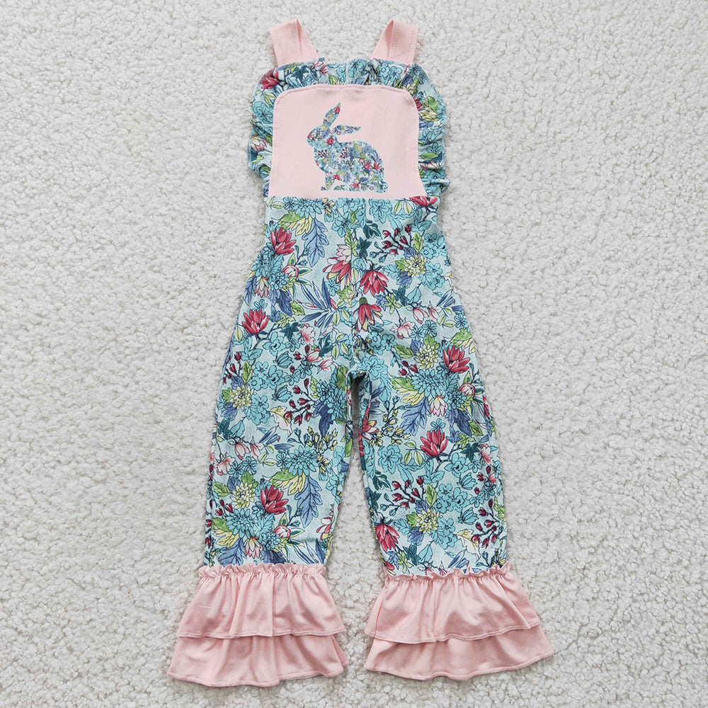 Baby Girl Easter Rabbits Flower Sibling Romper Jumpsuit Set