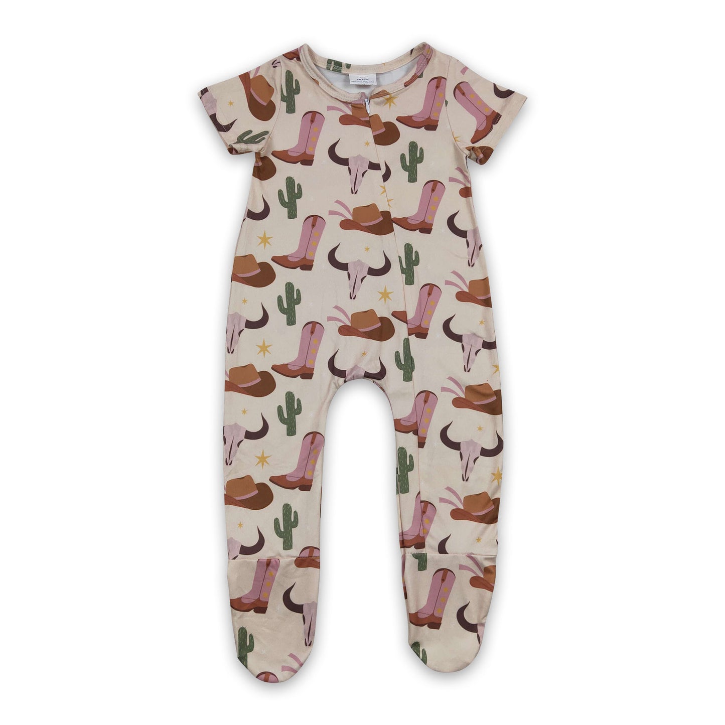 Promotion Baby Kids Western Boots Cactus Zipper Romper Footed Coverall RTS