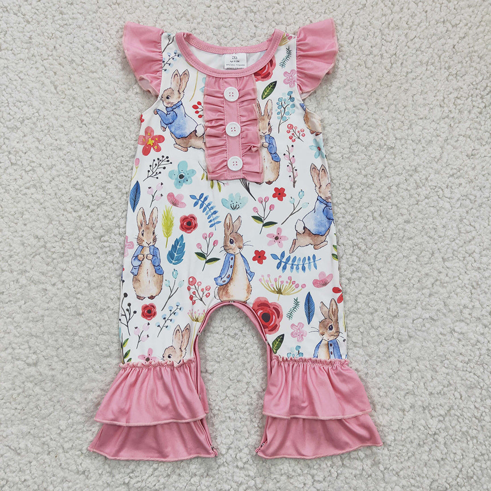 Baby Girl Infant Short Sleeves Sibling Easter Rabbits Romper Clothes