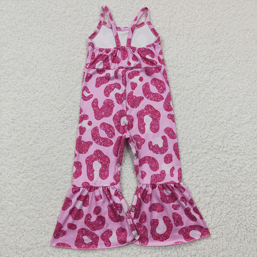 Sibling Baby Girls Kids Straps Western Cow Print Bell Pants Jumpsuits RTS