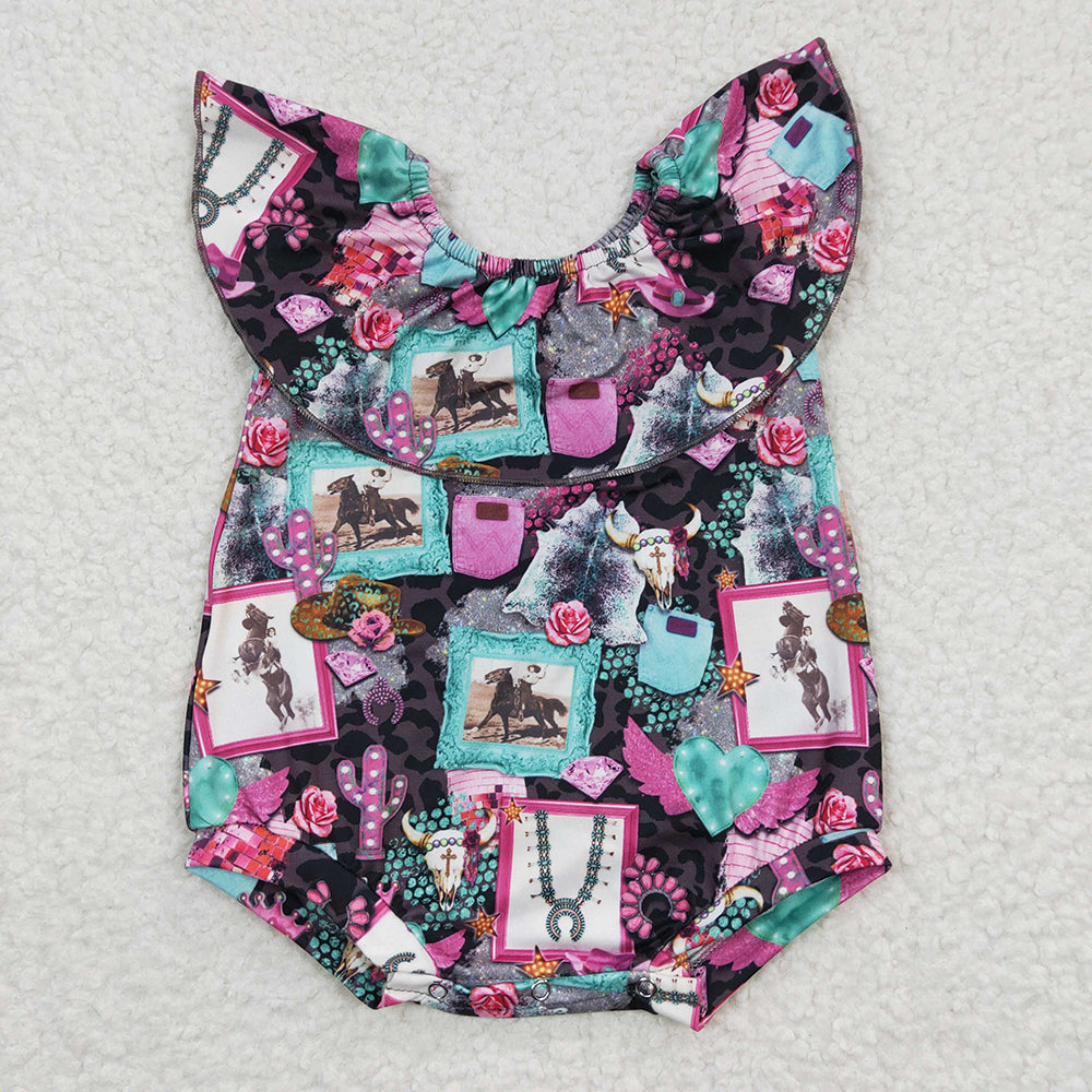 Baby Girl Infant Short Sleeves Western Sibling Bubble Romper
