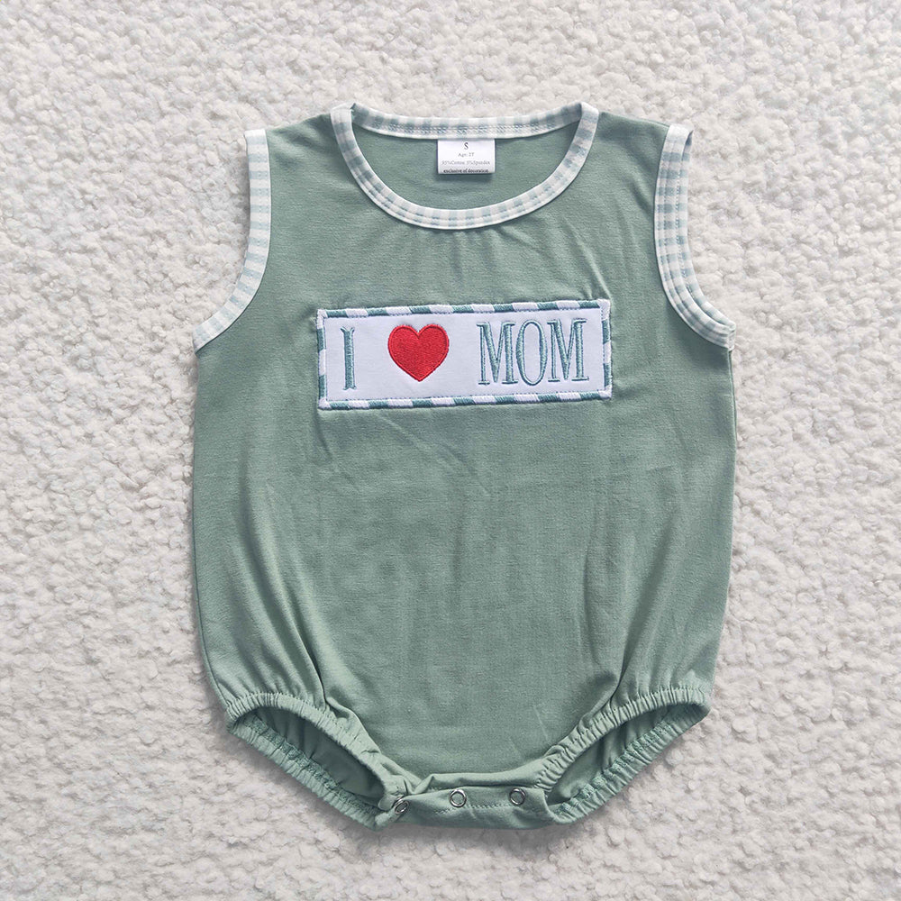 Baby Boy Girl Embroidery I Love Mom Green Sibling Romper Dress Clothes Set