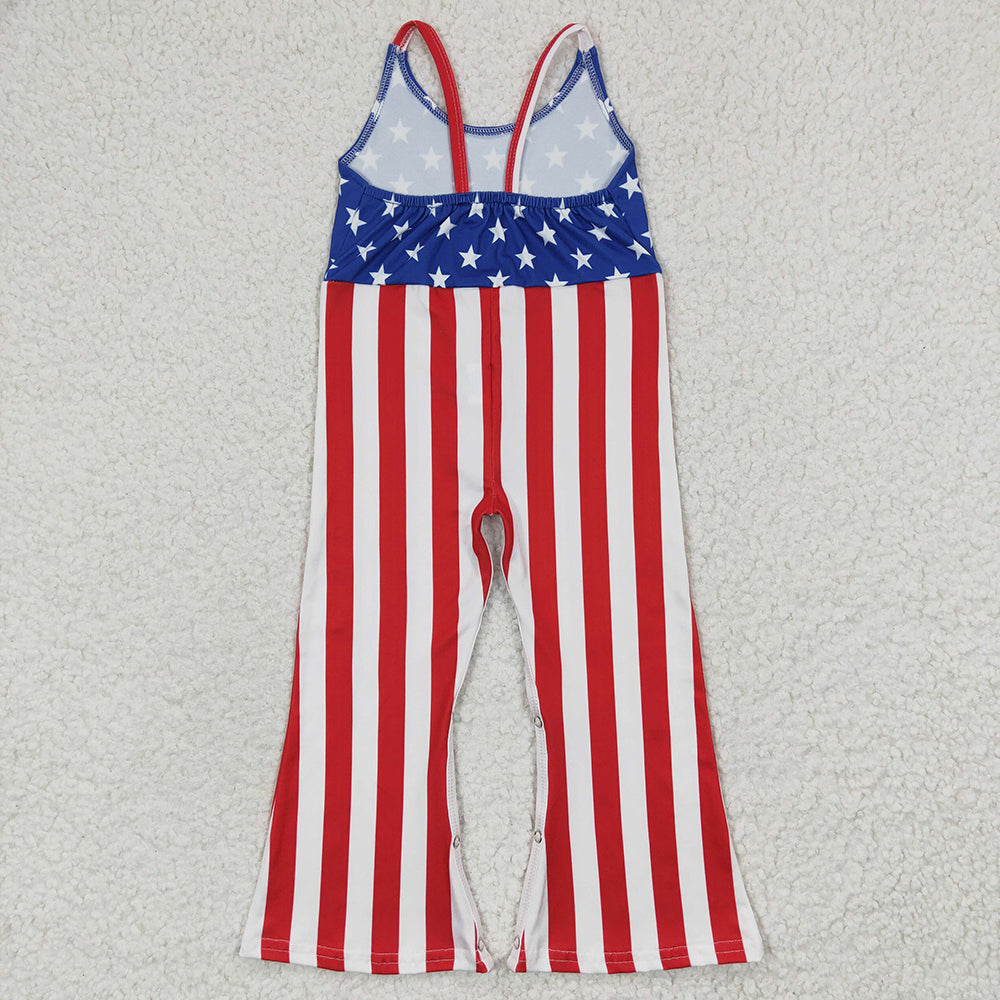 Sibling Baby Girls Kids Straps Stars Bows 4th Of July Bell Pants Jumpsuits RTS