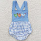 Baby Boy Girl Embroidery Chicken Sibling Blue Checked Flower Romper Clothes Set RTS