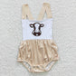 Baby Boy Girl Short Sleeves Embroidery Western Sunflower Cow Sibling Romper Dress Set
