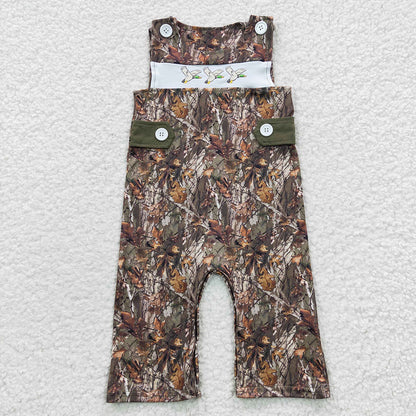 Baby Boy Embroidery Ducks Sibling Hunting Romper RTS