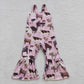 Sibling Baby Girls Kids Straps Western Cow Print Bell Pants Jumpsuits RTS