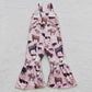 Sibling Baby Girls Kids Straps Western Cow Print Bell Pants Jumpsuits RTS
