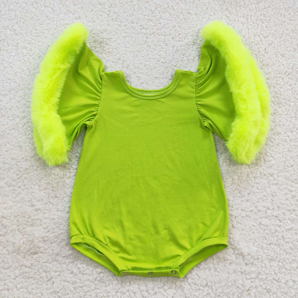 Baby Girl Infant Short Sleeves Fur Sibling Bubble Romper