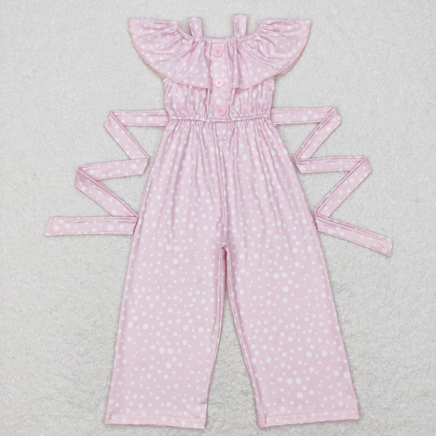 Sibling Baby Girls Kids Short Sleeves Dots Buttons Pants Jumpsuits RTS