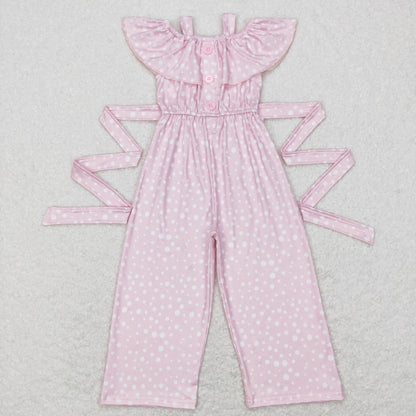 Sibling Baby Girls Kids Short Sleeves Dots Buttons Pants Jumpsuits RTS