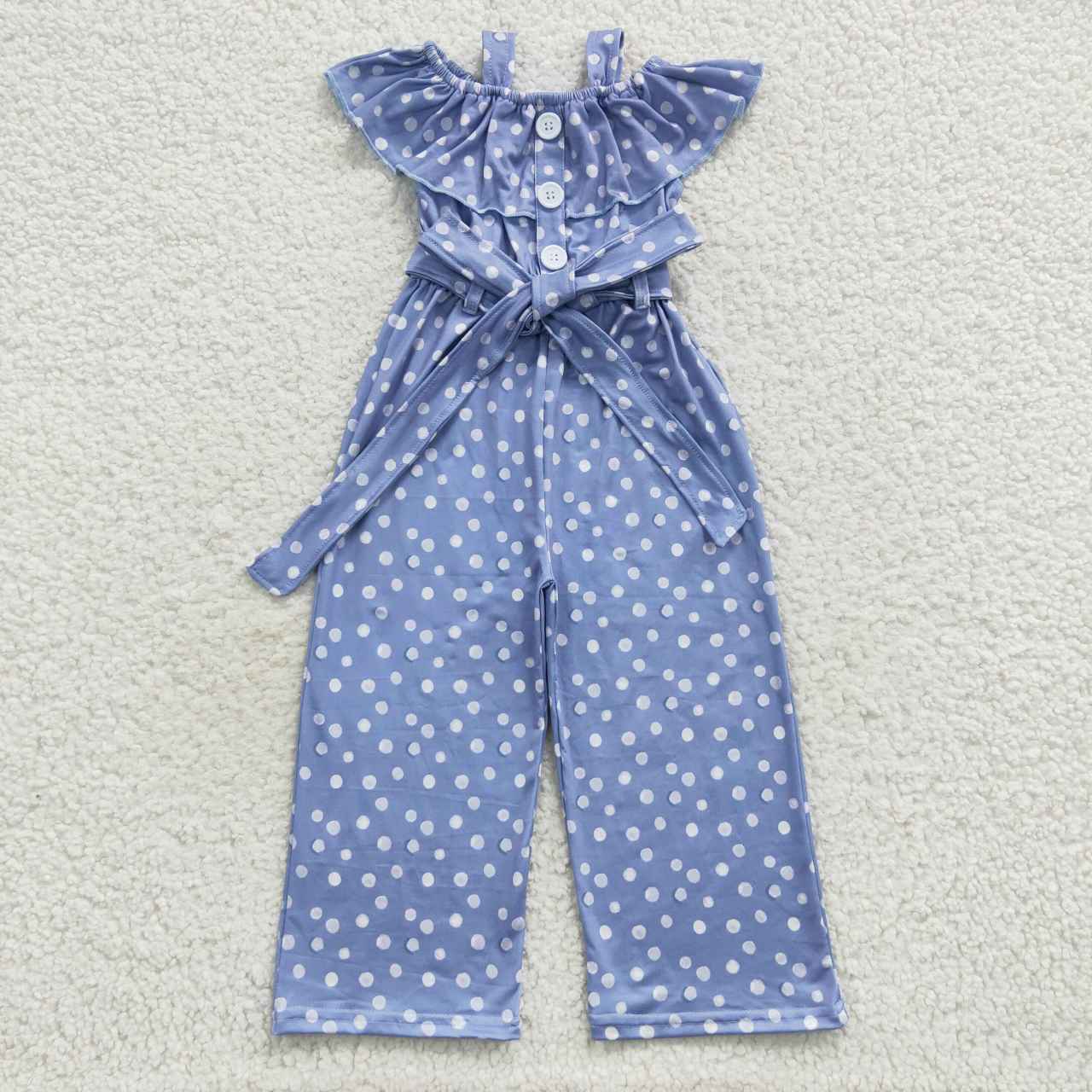 Sibling Baby Girls Kids Short Sleeves Dots Buttons Pants Jumpsuits RTS