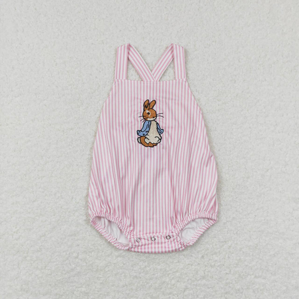 Sibling Baby Boys GIrls Kids Embroidery Rabbits Easter Romper Buttons Shirt Dress RTS