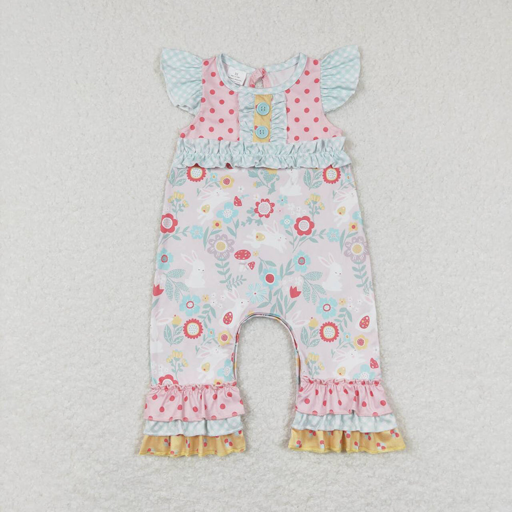 Baby Girl Infant Short Sleeves Sibling Easter Rabbits Romper Clothes