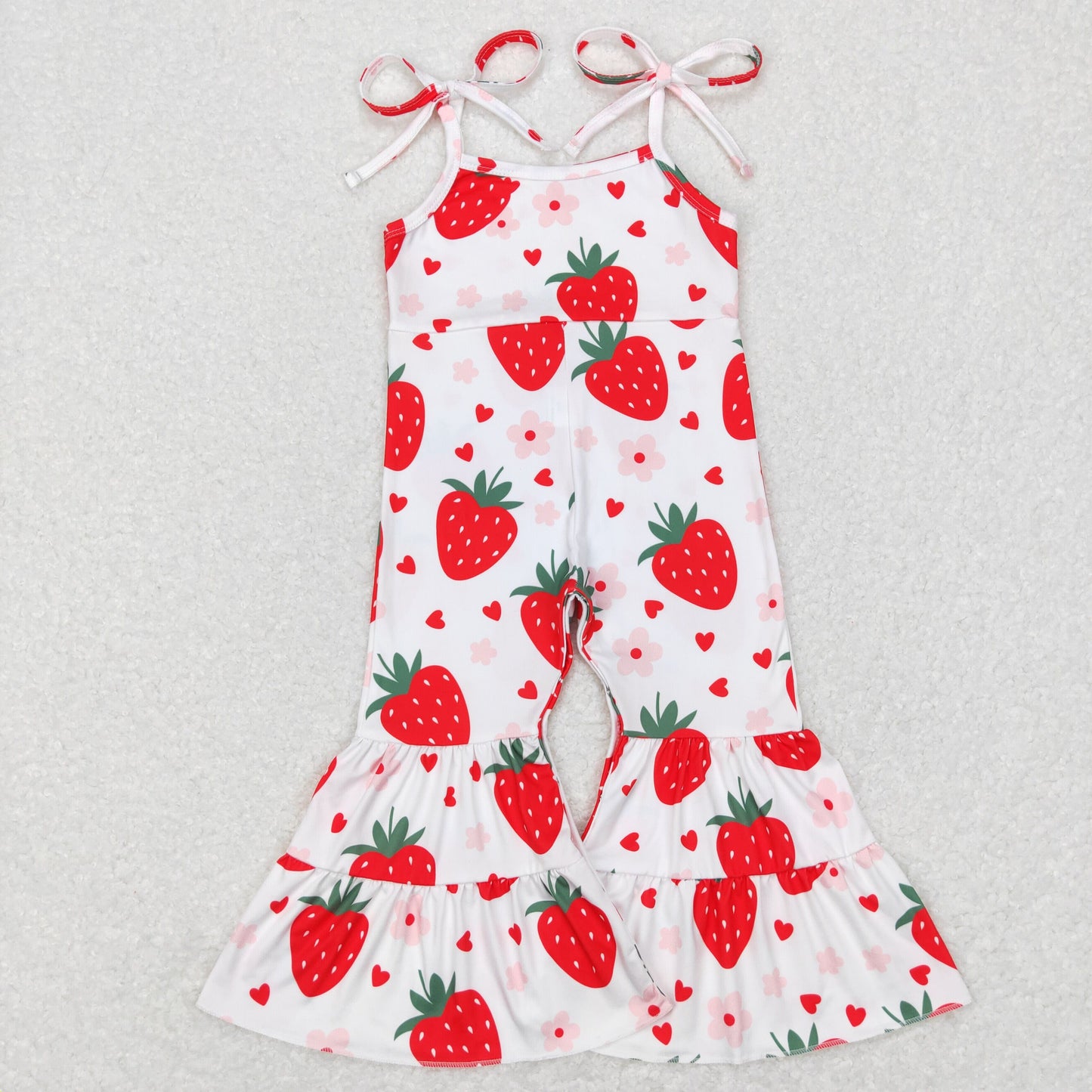 Sibling Baby Girls Kids Strawberry Red Hearts Jumpsuit Set Clothes RTS