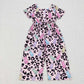 Baby Girl Short Sleeves Easter Rabbits Leopard Sibling Jumpsuit Dress