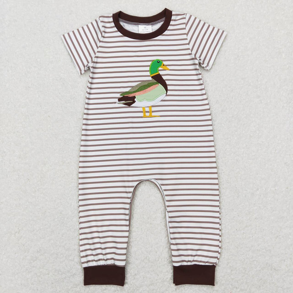 Baby Boy Embroidery Ducks Sibling Hunting Romper RTS