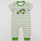 Sibling Baby Boys Girls Short Sleeves Embroidery Trucks Stripes Mardi Gras Romper Set RTS