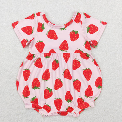 Sibling Baby Girls Kids Strawberry Flower Rompers Dress Sets Clothes RTS