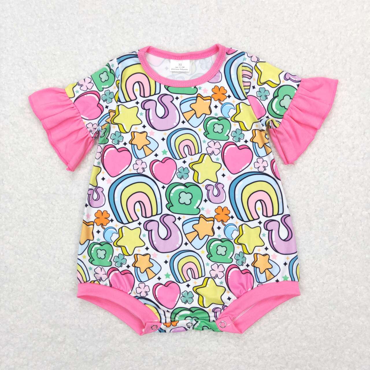 Baby Girl Short Sleeves St. Patrick's Rainbow Hearts Sibling Sister Romper Dress Clothes