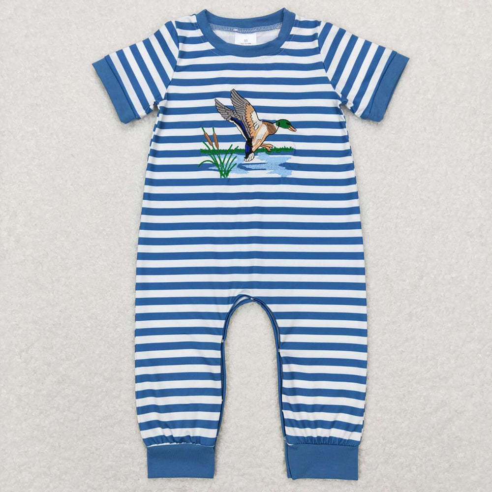 Baby Boy Embroidery Ducks Sibling Hunting Romper RTS