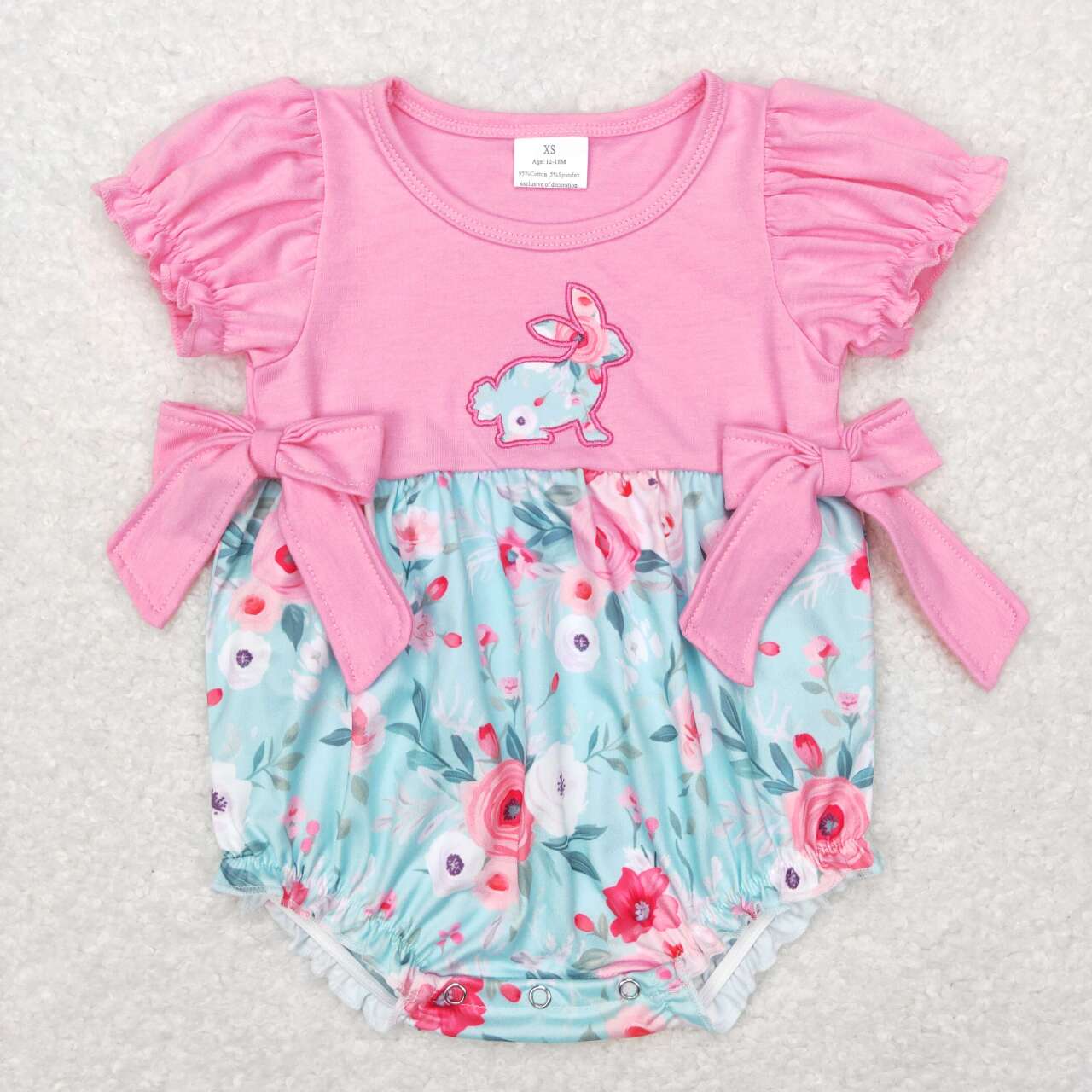 Baby Girl Short Sleeves Embroidery Easter Rabbits Flower Sibling Sister Romper Clothes Set