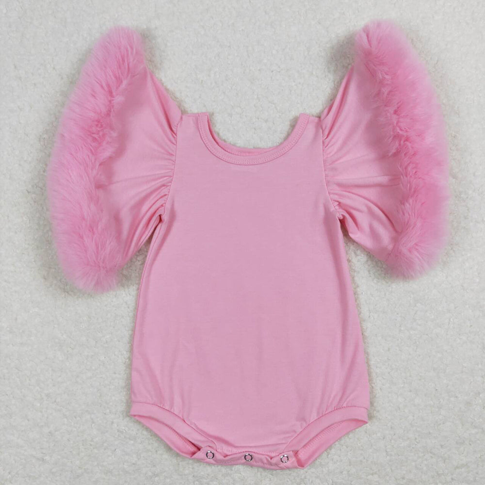 Baby Girl Infant Short Sleeves Fur Sibling Bubble Romper