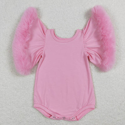Baby Girl Infant Short Sleeves Fur Sibling Bubble Romper