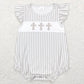 Baby Boy Girl Short Sleeves Grey Stripes Easter Cross Sibling Romper Dress Set