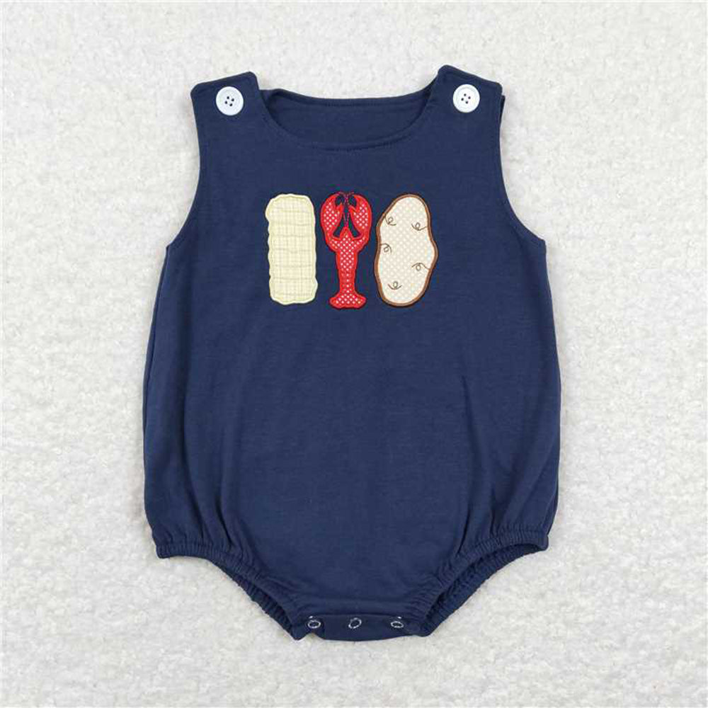 Baby Boy Girl Embroidery Crawfish Summer Sibling Romper Set Clothes RTS