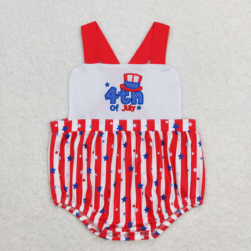 Baby Girl Embroidery July 4th Stars Stripes Bows Sibling Romper Dress RTS