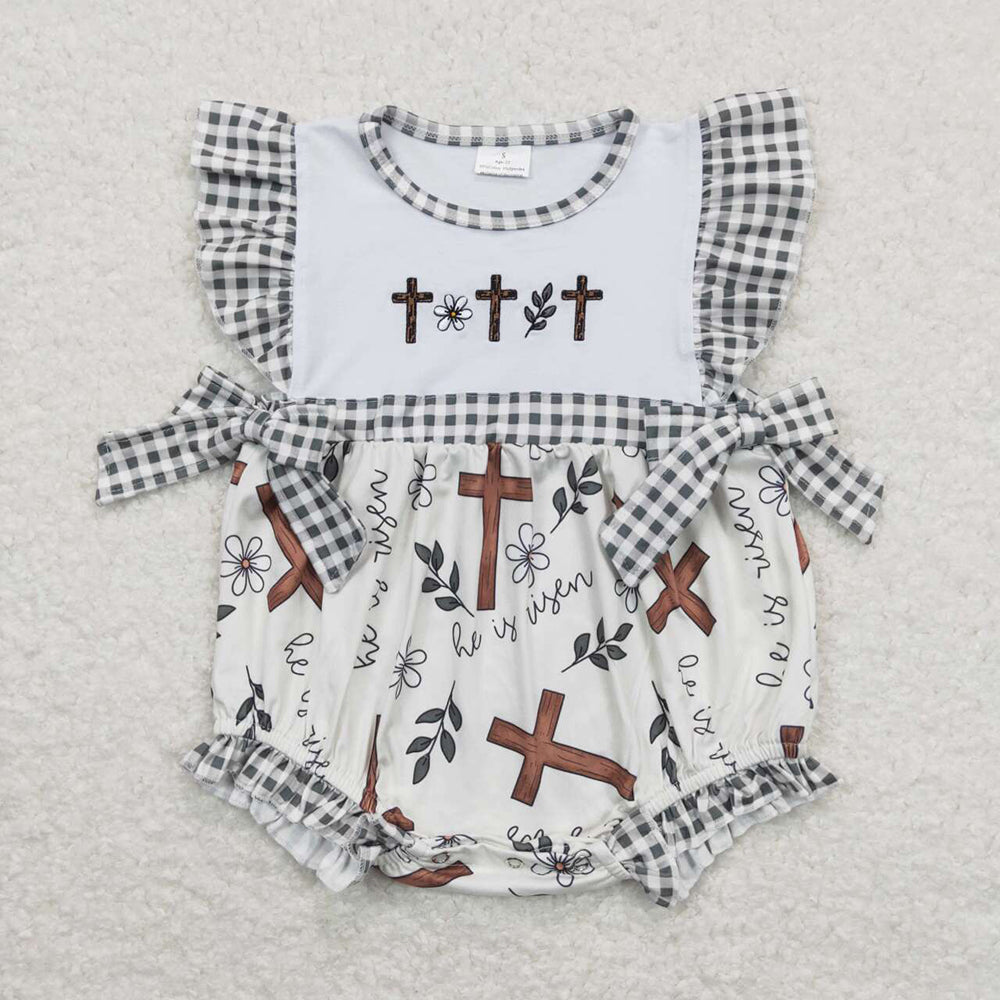 Baby Boy Girl Short Sleeves Embroidery Easter Cross Sibling Romper Dress Clothes Set