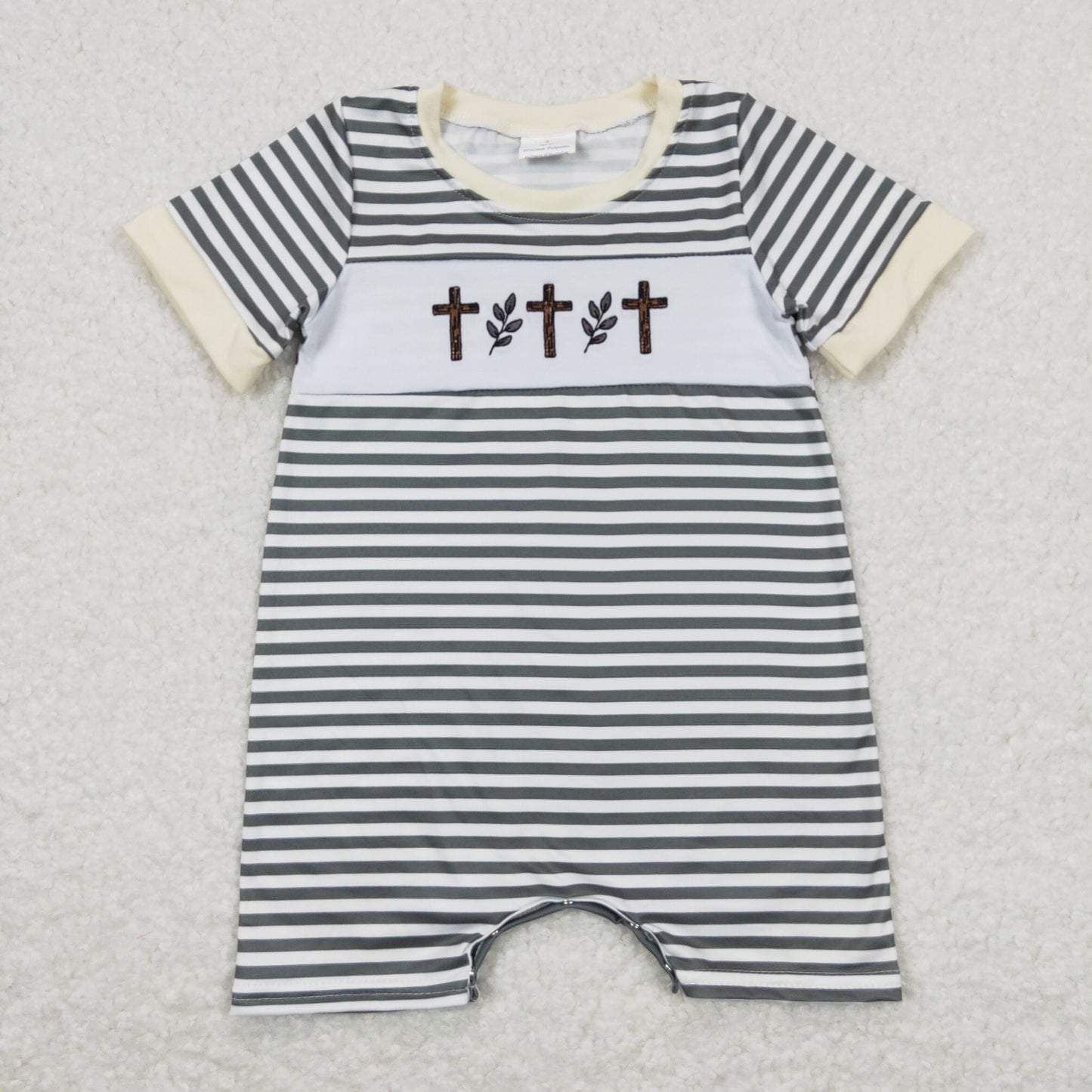 Baby Boy Girl Short Sleeves Embroidery Easter Cross Sibling Romper Dress Clothes Set