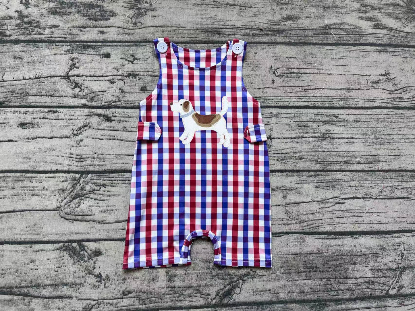 Baby Boy Sleeveless Dog Plaid One Piece Romper