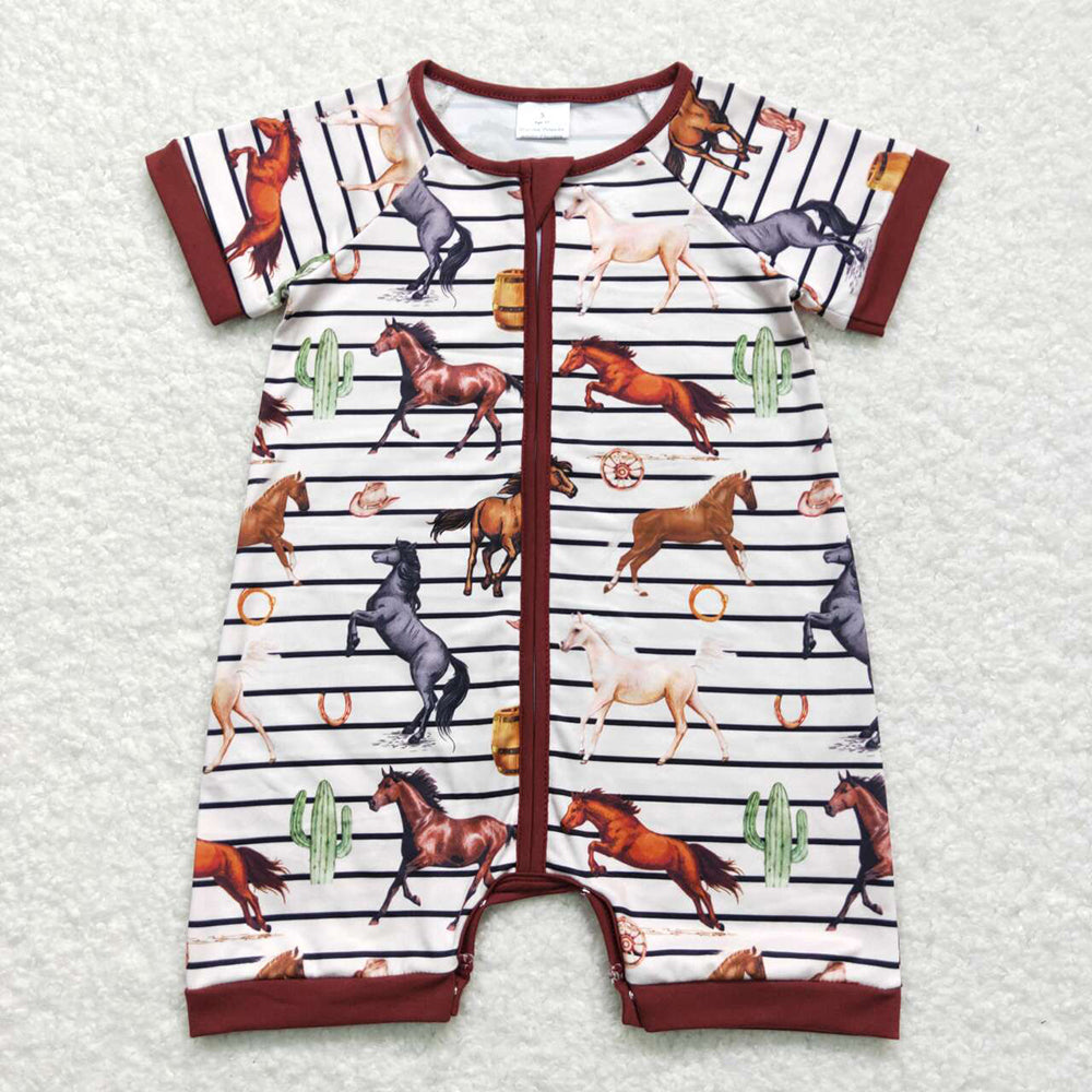 Baby Boy Infant Short Sleeves Western Cowboys Sibling Zipper Romper