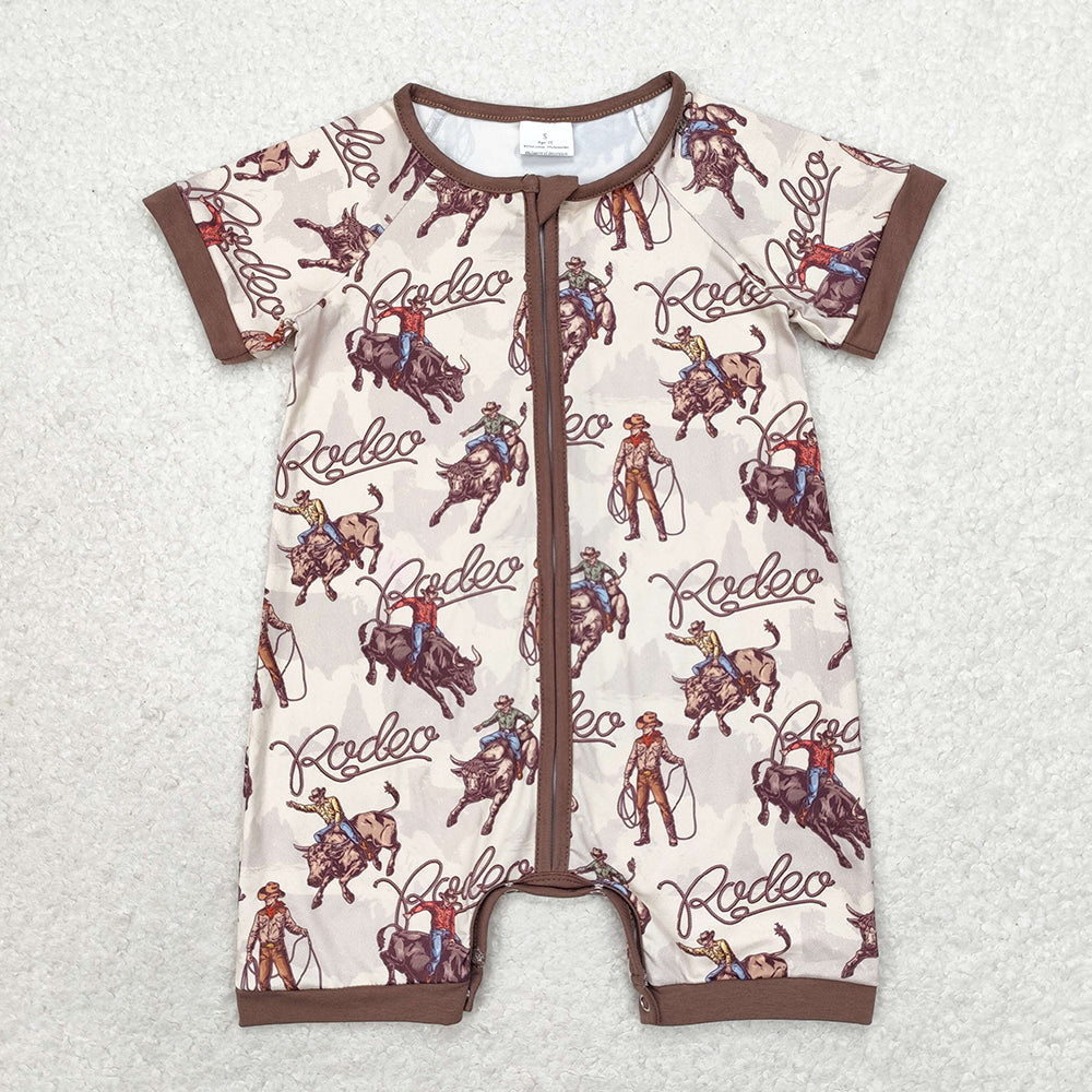 Baby Boy Infant Short Sleeves Western Cowboys Sibling Zipper Romper