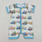 Baby Boy Kids Easter Eggs Tractors Sibling Romper Blanket Clothes Set Pajamas