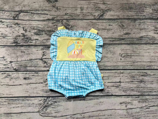 No moq Pre-order Baby Girl Beach Blue Plaid Summer One Piece Romper