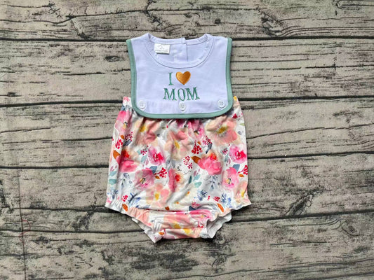 Pre-order Baby Girl Sleeveless I Love Mom Flower Bubble One Piece Romper