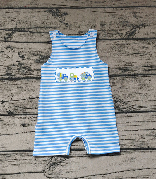 No moq Pre-order Baby Boy Constructions Blue Stripes Summer One Piece Romper