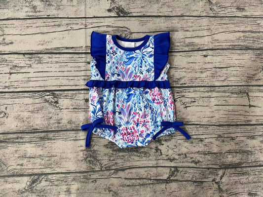 Moq 3 Pre-order Baby Girl Floral Blue Summer One Piece Romper