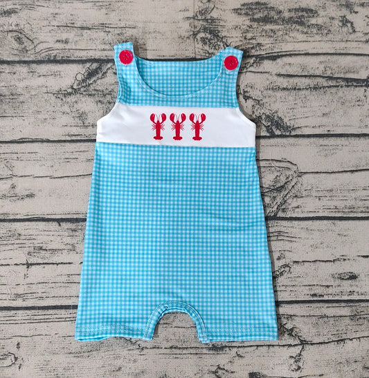 Pre-order Baby Boy Sleeveless Crawfish Blue Plaid Summer One Piece Romper