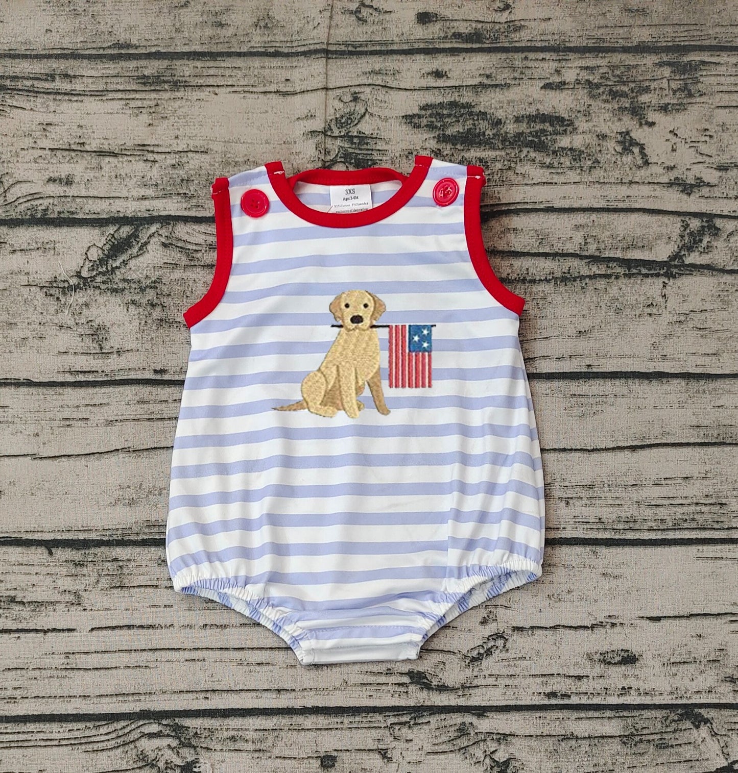 No moq Pre-order Baby Boy Dog Flag Stripes Bubble One Piece July 4th Romper